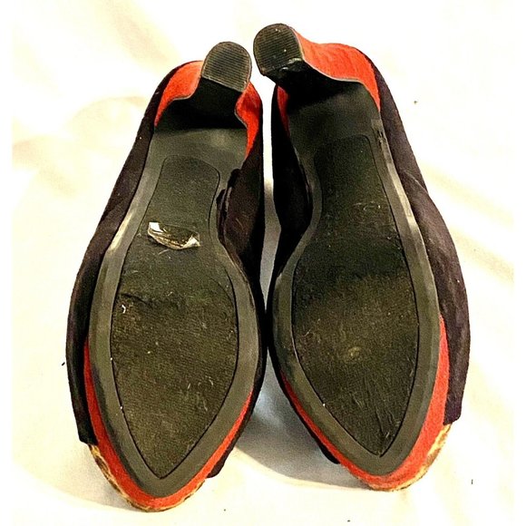 Heart in D Platform Peep Toe Pumps Black Red Faux Suede Stiletto Heel Size 8 - Picture 5 of 7